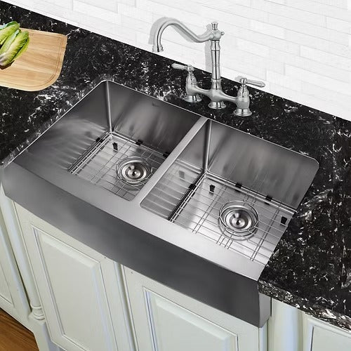 Nantucket Sinks APRON332210-DBL-SR 33" Double Bowl Farmhouse Apron Front Stainless Steel Kitchen Sink