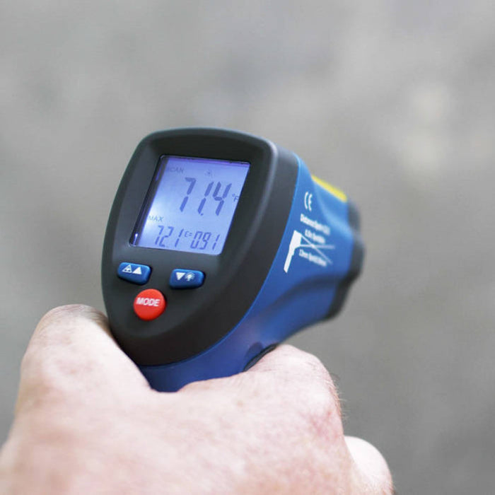 Tramex Concrete Coatings Inspector Kit - CCIK A technician uses the Infrared Thermo-hygrometer in the field to assess concrete surfaces with various coatings and finishes.
