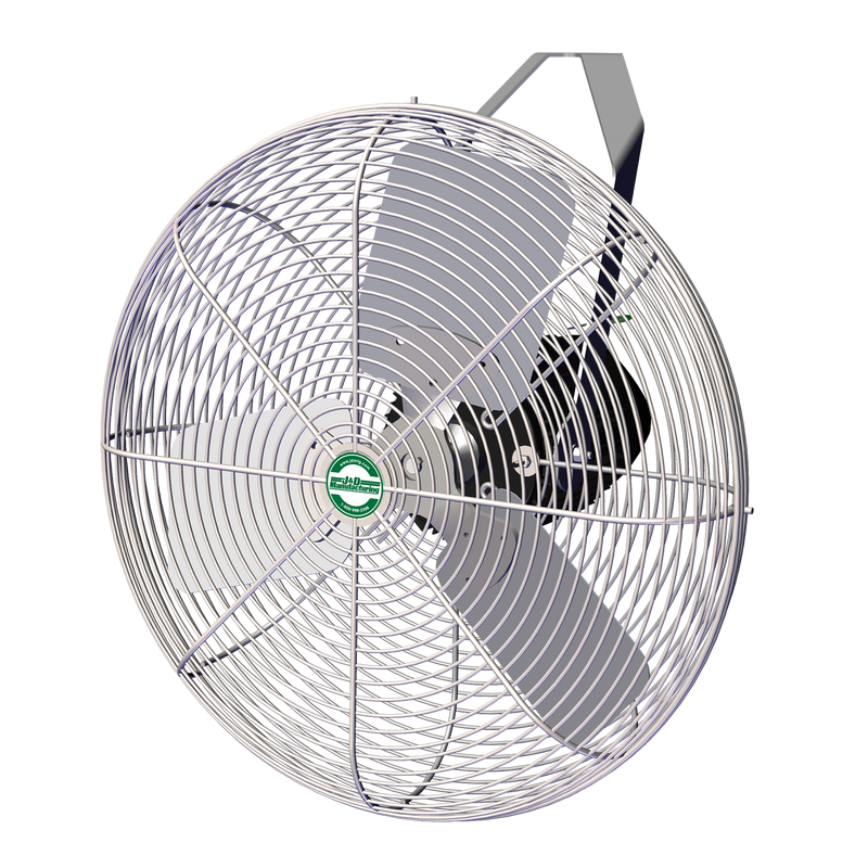 J&D 20" Stainless-Steel Basket Fan, front view of the polished stainless guard