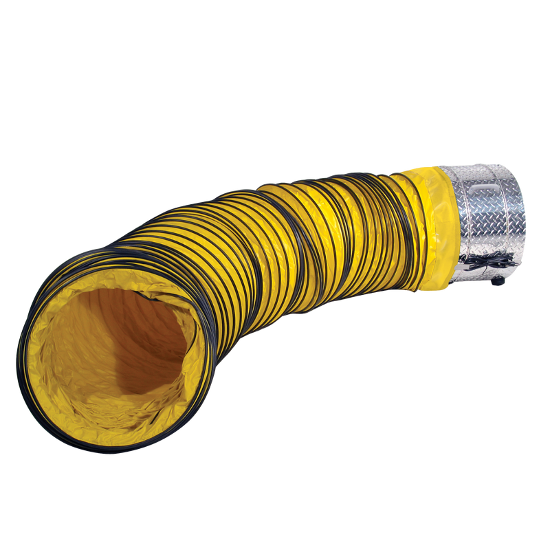 J&D Confined Space Ventilator fan with the yellow 20' duct attached at the cuff