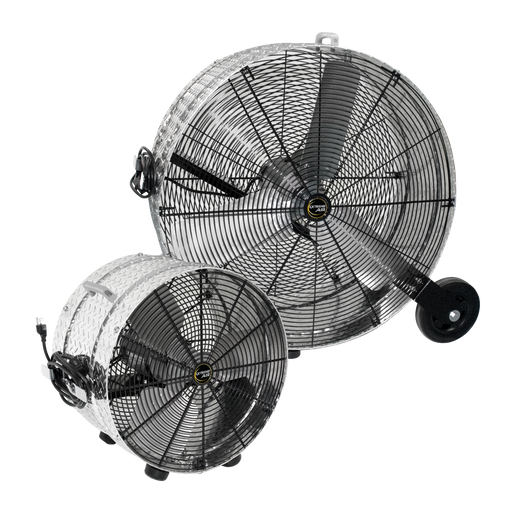J&D Diamond Brite portable drum fans, a 20" and a 30" model side by side