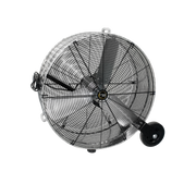 J&D Diamond Brite 30" and 36" drum fan with black guard, handle and 8" wheel