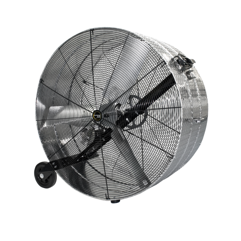 J&D Diamond Brite 42" two-speed drum fan with 8" wheels