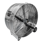 J&D Diamond Brite 48" belt-drive drum fan with 10" wheels and rubber feet