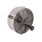 J&D Galvanized 36" drum fan with black guard, handle and 8" wheel
