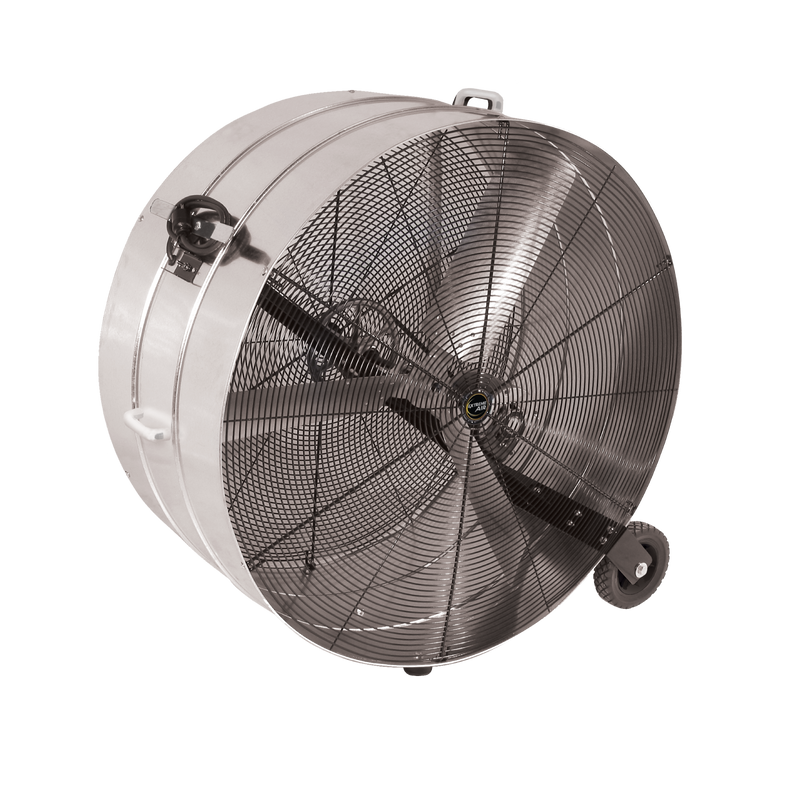 J&D Galvanized 42" two-speed drum fan with 8" wheels