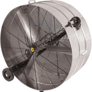 J&D Galvanized drum fan, angled view showing the guard and wheel