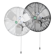 J&D Heavy-Duty Industrial basket fans, one black and one white, front three-quarter view