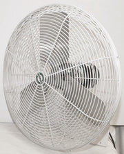 J&D Heavy-Duty Industrial basket fan in white, angled view