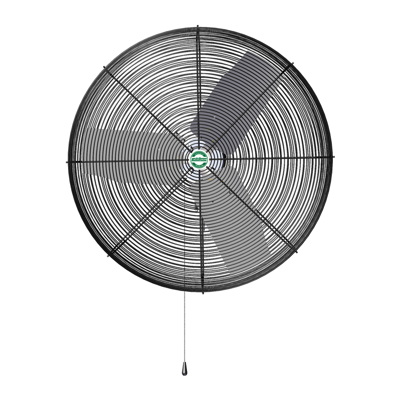 J&D Heavy-Duty Industrial 30" oscillating basket fan in black with pull chain
