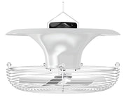 J&D JD360 destratification fan, side view of the guard, motor and cone