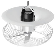 J&D JD360 destratification fan, view from above showing the motor and white funnel