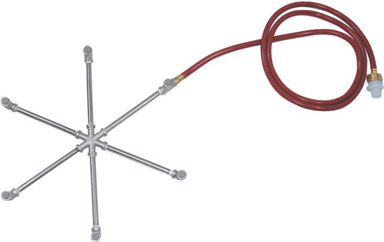 J&D stainless steel 6-nozzle mist cross with red supply hose