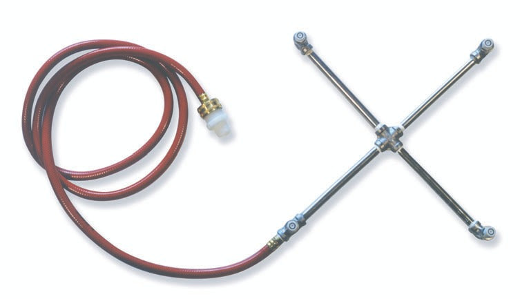 J&D stainless steel 4-nozzle mist cross with red supply hose