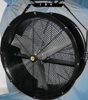J&D Poly Chiller circulation fan, front three-quarter view showing the guard and bracket