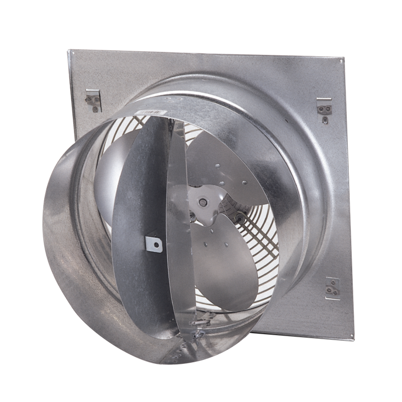 J&D Twister exhaust fan, galvanized housing and butterfly shutter side