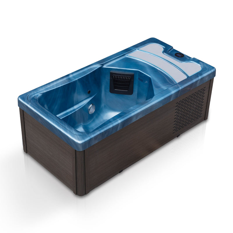 KPlunge CP-CH7939BL Borealis all-in-one cold plunge in blue, three-quarter view