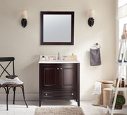 Laviva 3130709-32B-JG Estella 32" Brown vanity with Jerusalem Gold marble top, installed in a bathroom
