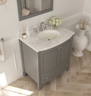 Laviva 3130709-32G-WC Estella 32" Grey vanity with White Carrara marble top, angled view with doors closed