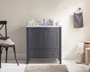 Laviva 3130709-32G-WC Estella 32" Grey vanity with White Carrara marble top, installed in a bathroom