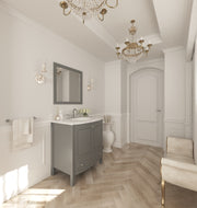 Laviva 3130709-32G-WC Estella 32" Grey vanity with White Carrara marble top, wide room view in a bathroom