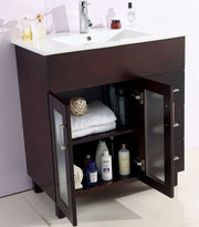 Laviva 31321529-32B-CB Nova 32" Brown vanity with White ceramic top, doors open on a white background