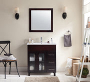Laviva 31321529-32B-CB Nova 32" Brown vanity with White ceramic top, front view in a bathroom under a mirror