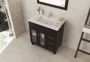 Laviva 31321529-32E-CB Nova 32" Espresso vanity with White ceramic top, angled view with doors closed