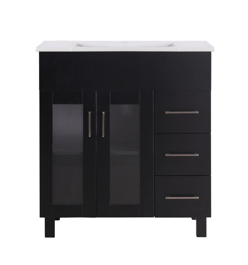 Laviva 31321529-32E-CB Nova 32" Espresso vanity with White ceramic top, front view on a white background
