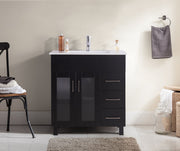 Laviva 31321529-32E-CB Nova 32" Espresso vanity with White ceramic top, front view in a bathroom under a mirror