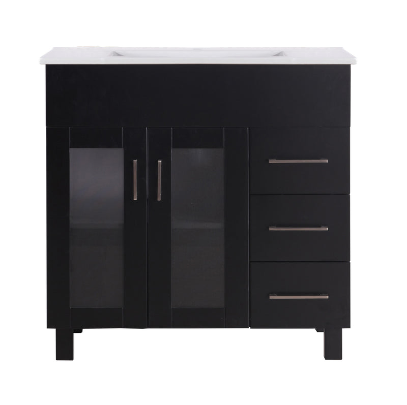 Laviva 31321529-36E-CB Nova 36" Espresso vanity with White ceramic top, front view on a white background