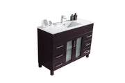 Laviva 31321529-48B-CB Nova 48" Brown vanity with White ceramic top, angled view on a white background