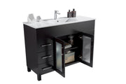 Laviva 31321529-48E-CB Nova 48" Espresso vanity with White ceramic top, doors open on a white background