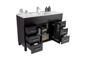 Laviva 31321529-48E-CB Nova 48" Espresso vanity with White ceramic top, drawers open on a white background