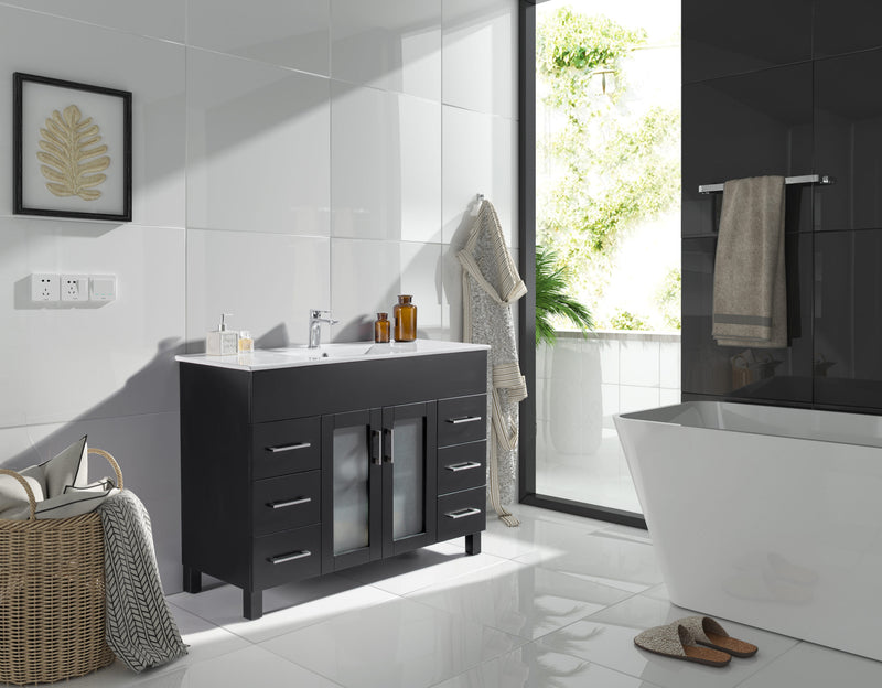 Laviva 31321529-48E-CB Nova 48" Espresso vanity with White ceramic top, installed in a bathroom