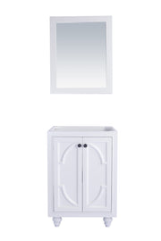Laviva 313613-24W Odyssey 24" White vanity cabinet, front view on white, styled with a mirror