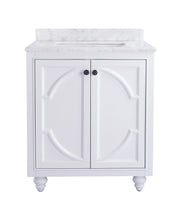 Laviva 313613-30W-WC Odyssey 30" White vanity with White Carrara marble top, front view on a white background