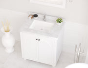 Laviva 313613-30W-WC Odyssey 30" White vanity with White Carrara marble top, installed in a bathroom