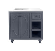 Laviva 313613-36G-MW Odyssey 36" Maple Grey vanity with Matte White solid surface top, front view on a white background