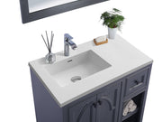 Laviva 313613-36G-MW Odyssey 36" Maple Grey vanity with Matte White solid surface top, countertop and sink close-up