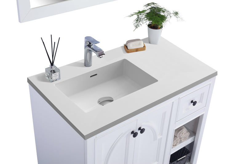 Laviva 313613-36W-MW Odyssey 36" White vanity with Matte White solid surface top, countertop and sink close-up
