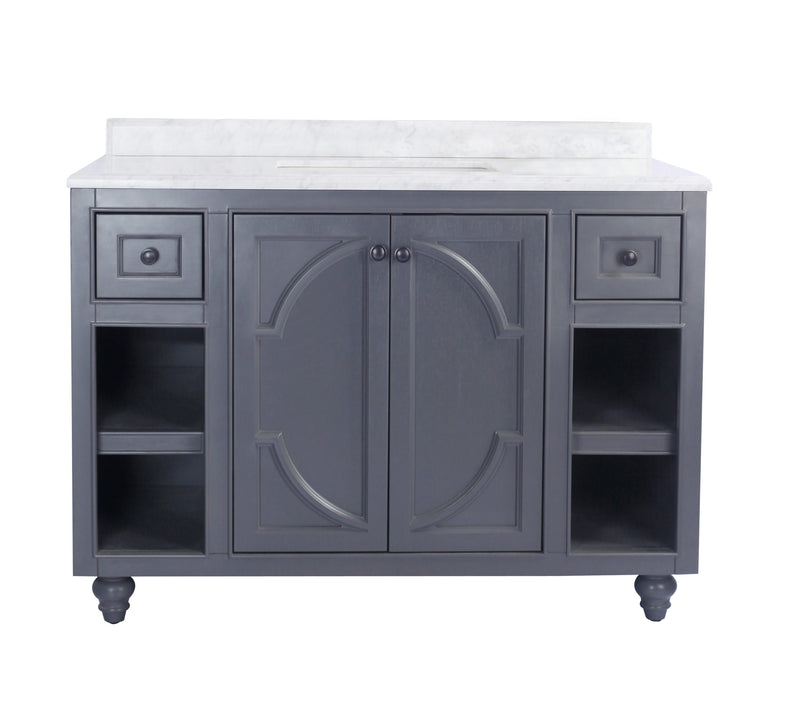 Laviva 313613-48G-WC Odyssey 48" Maple Grey vanity with White Carrara marble top, front view on a white background