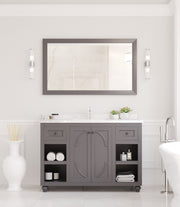 Laviva 313613-48G-WC Odyssey 48" Maple Grey vanity with White Carrara marble top, front view in a bathroom under a mirror