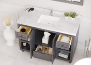 Laviva 313613-48G-WC Odyssey 48" Maple Grey vanity with White Carrara marble top, installed in a bathroom with doors and