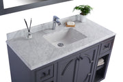Laviva 313613-48G-WC Odyssey 48" Maple Grey vanity with White Carrara marble top, countertop and sink close-up