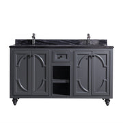 Laviva 313613-60G-BW Odyssey 60" Maple Grey double vanity with Black Wood marble top, front view on a white background