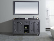 Laviva 313613-60G-BW Odyssey 60" Maple Grey double vanity with Black Wood marble top, front view in a bathroom under a mirror