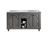 Laviva 313613-60G-MW Odyssey 60" Maple Grey double vanity with Matte White solid surface top, front view on a white