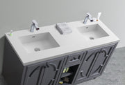 Laviva 313613-60G-MW Odyssey 60" Maple Grey double vanity with Matte White solid surface top, countertop and sink close-up
