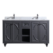 Laviva 313613-60G-WC Odyssey 60" Maple Grey double vanity with White Carrara marble top, front view on a white background